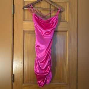 Windsor Hot Pink Satin Cowl Neck Mini Dress